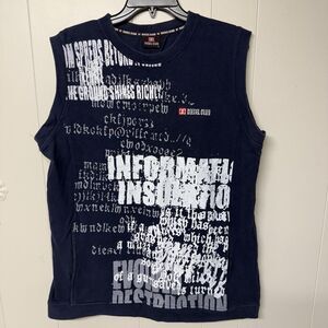 Diesel Club Sleeveless T Shirt AOP Heavy Pockets Front Blue Men Large GUC